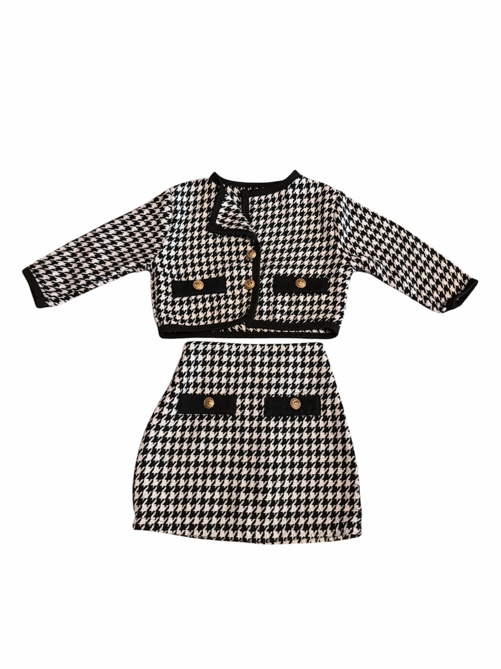 Toddler Black & White Houndstooth Two-Piece Skirt Set